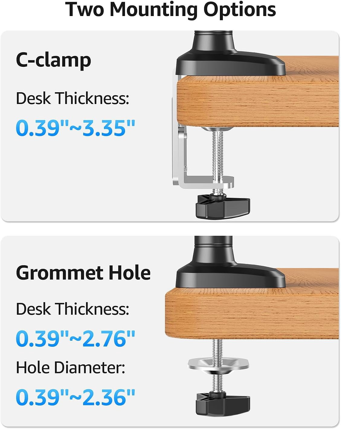 Dual Monitor Mount Holds 4.4-26.5lbs Heavy Duty Arm for 39 37 34 32 27inch Height Adjustable Desk Stand with C-Clamp Grommet Base