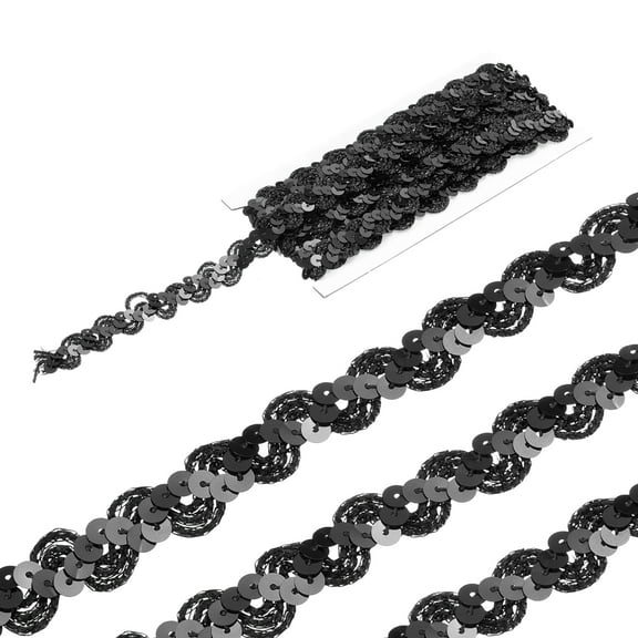 Uxcell 5 Yard Sequins Beaded Lace Trim 0.6 Inch Wave Sequin Braid Ribbon for Crafts, Black