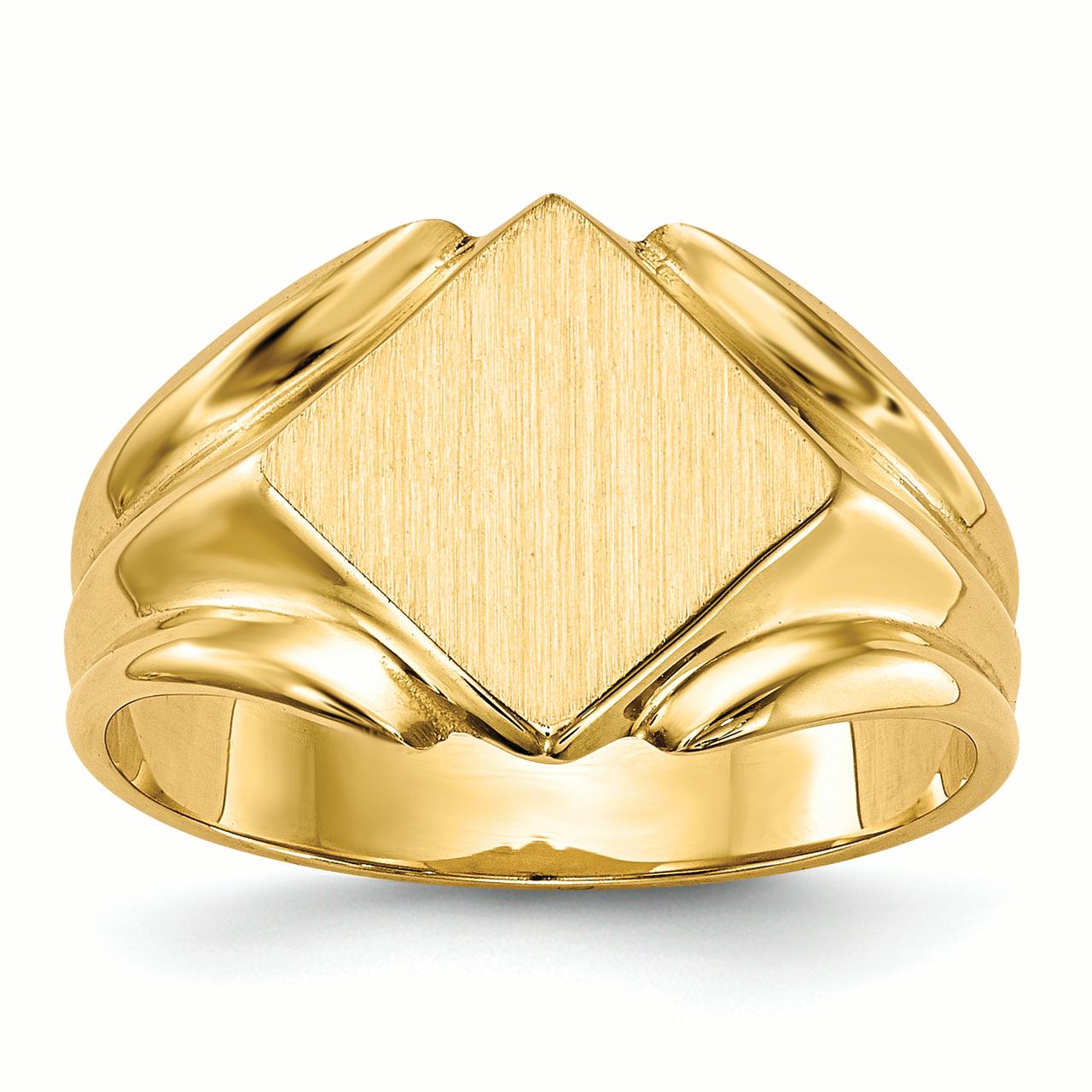 Ring Women Signet - 14K Yellow Gold 8.7 MM Diamond Shape Engravable ...