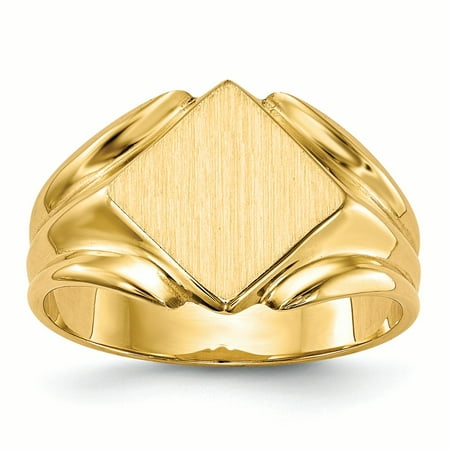 14K Yellow Gold 8.7 MM Diamond Shape Engravable Signet Ring, Size 6