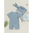 thumbnail image 4 of Bslissey Baby Boys Girls Short Sleeve Jumpsuit Solid Color Crew Neck Rompers with Bunny Ears Hat 3M 6M 9M 12M 18M Newborn Infant Cute Playsuit for Casual Daily, 4 of 9