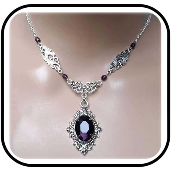 Gothic Vampire Witch Necklace for Woman,Vintage Punk Glass Crystal Gemstone Pendant Necklace Mysterious Choker Dark Witch Bat Jewelry Halloween Party