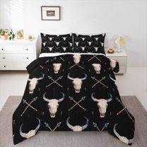 Castle Fairy Western Bull Skull Full Size Comforter Sets 3-Piece for Teens Adults,Bohemian Boho Bedding Comforter Set,Exotic Style Lightweight Bedding Sets,Luxury Bedroom Decor,Reversible