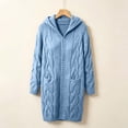 thumbnail image 6 of Bzdzmqm Cable Knit Hooded Cardigan for Women Long Open Front Sweater Coat with Pockets Loose Cozy Knitwear Trendy Casual Fall Winter Outerwear Evening Work Office, Light Blue 2XL, 6 of 7