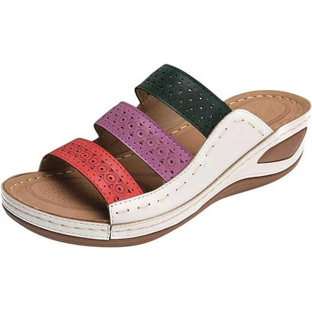 

Women s Orthopedic Sandals & Flip Flops with Arch Support Fish Mouth Open Toe Slip on Wedge Slides Summer Colorblock Ladies platform shoes Slippers