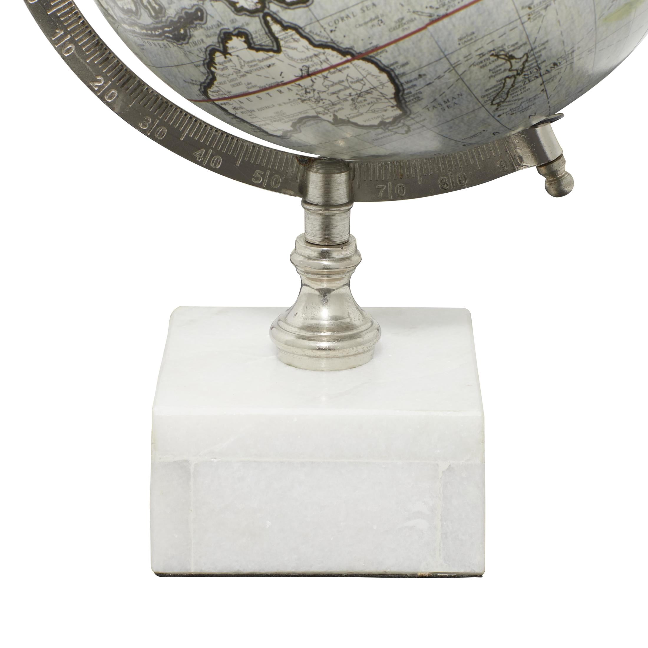 DecMode 9" White World Map Globe with Marble Base