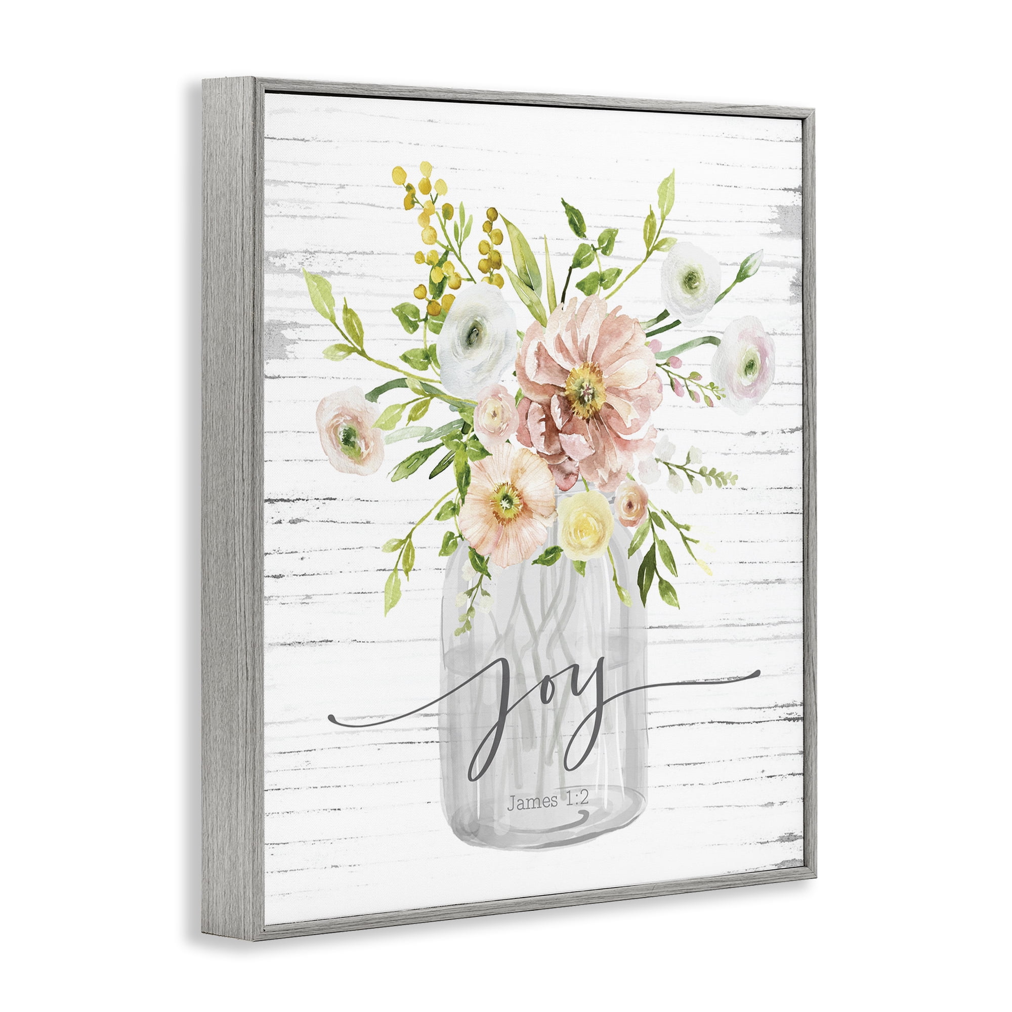 Stupell Industries Joy Mixed Bouquet Religious Painting Gray Framed Art Print Wall Art, 11 x 14