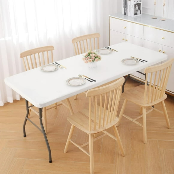 Panxico Table Runner,Picnic,Rectangle Tablecloth Elastic Fitted Flannel Vinyl Tablecloths for 6ft Folding Tables Wipeable Table Covers for Indoor Outdoor Picnic And CamTable Cloth,,White,Clearance