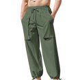 thumbnail image 1 of RXIRUCGD Men's Fashion Drawstring Elastic Waist Solid Color Casual Length Pants, Army Green, Size: XL, 1 of 1