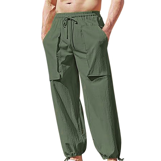 RXIRUCGD Men's Fashion Drawstring Elastic Waist Solid Color Casual Length Pants, Army Green, Size: XL