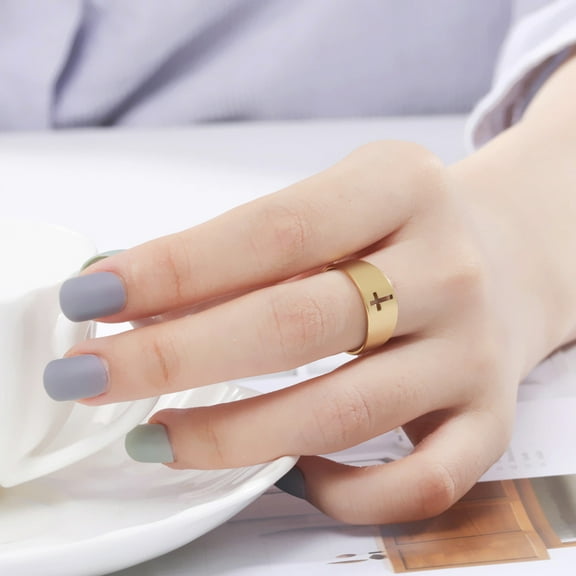 Hollow Cross Ring for Woman 14K Yellow Gold Christian Jesus Rings Fashion Engagement Religious Jewelry Gifts