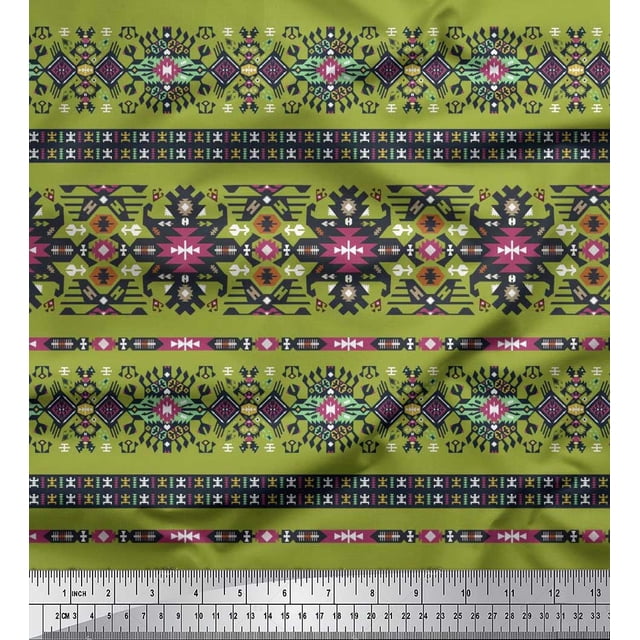 Soimoi Moss Georgette Fabric Aztec Southwestern Print Fabric by Yard 42 Inch Wide