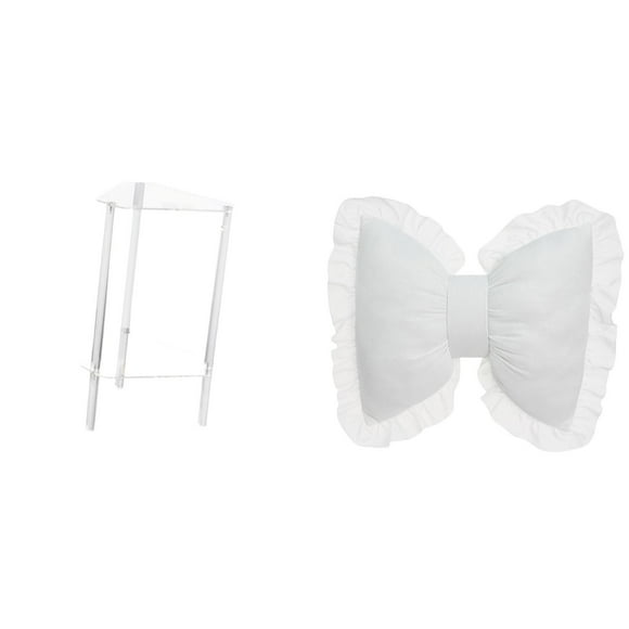 Siruishop Minimalist Clear Acrylic Side Table with Cute Bow Cushion Modern Bedside Cabinet Comfortable Sofa Cushion for Living Room Bedroom Home Office Study Room Farmhouse Indoor