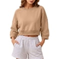 thumbnail image 2 of Naotn Women Cropped Sweatshirts Fall Trendy Crew Neck 3/4 Raglan Sleeve Solid Loose Casual Workout Pullover Tops, 2 of 8