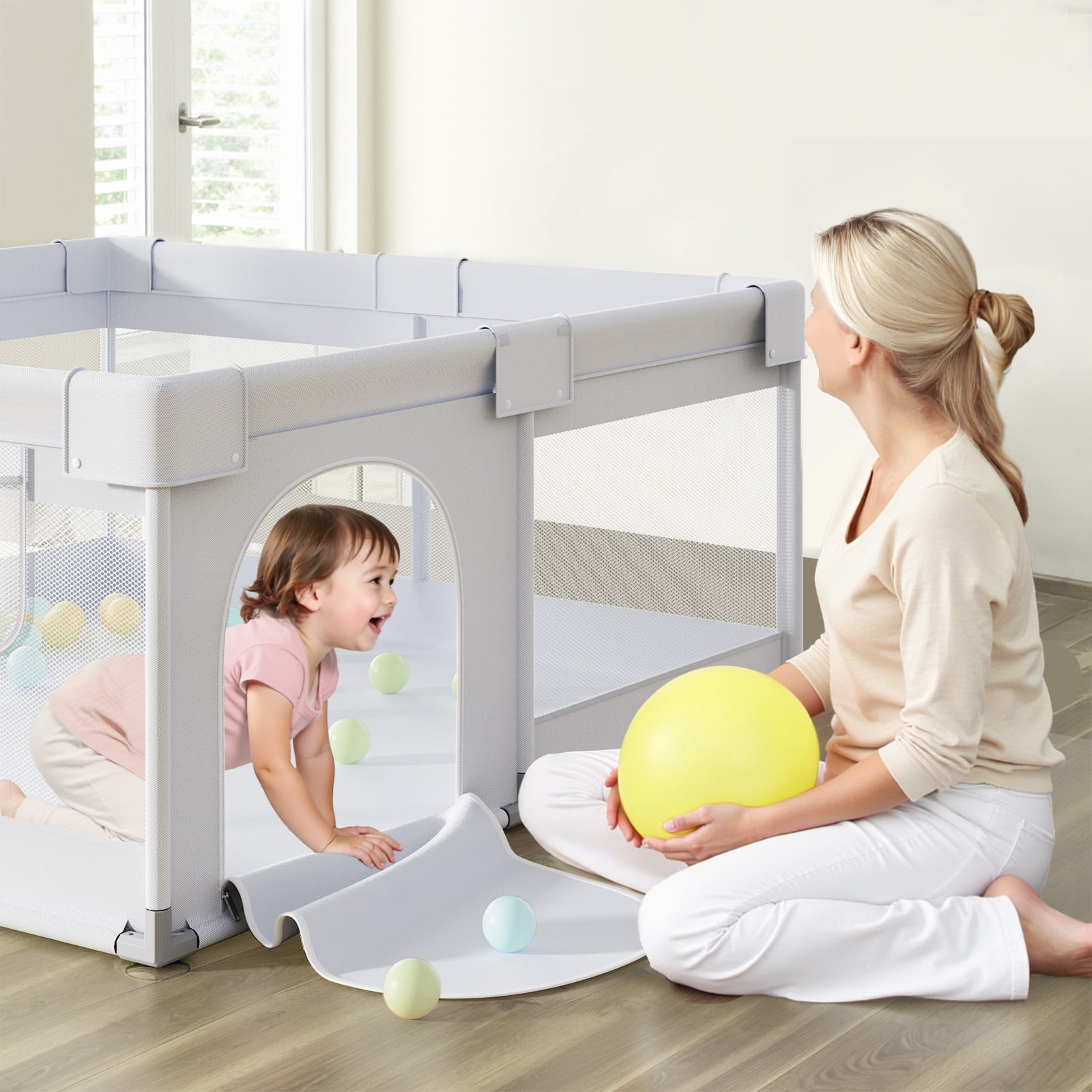 Easy4Home 47" Large Baby Playpen for Toddlers, Gray