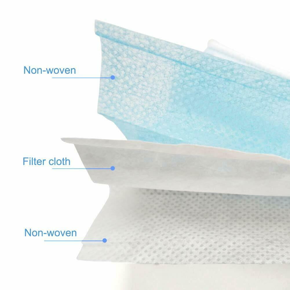 100 unit Disposable Face Masks 3 Ply Non-Woven Fabric Soft & Comfortable Safety Cover Guard against unseen airborne substances, Pollen, Smoke, Air Pollution with Free Resealable Bag