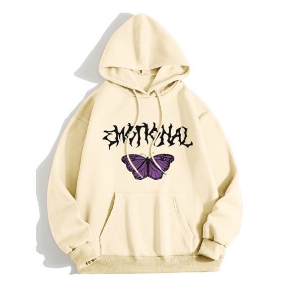 HIBRO Ladies Printed Crewneck Hooded Casual Long Sleeve Fleece Sweatshirt