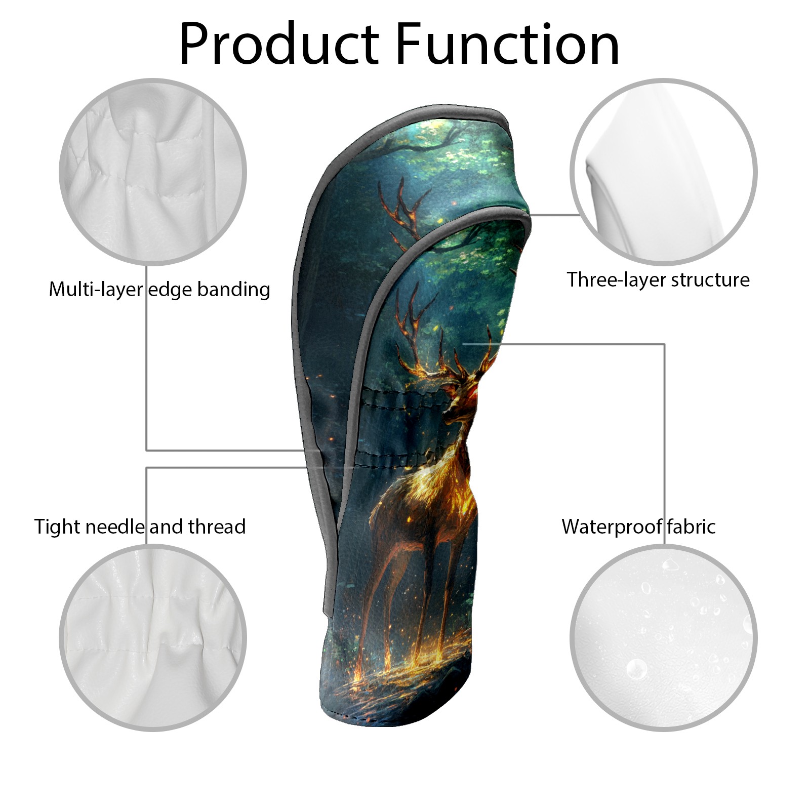 Golf Club Covers PU Leather Waterproof Head Covers for Fairway Woods Hybrids Glowing Deer