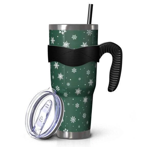 40oz Tumbler,Green Christmas Snowflake Pattern Insulated Tumblers with Removable Handle,Stainless Steel Double Vacuum Coffee Tumbler Cup with Straw for Home,Office,Travel,Party
