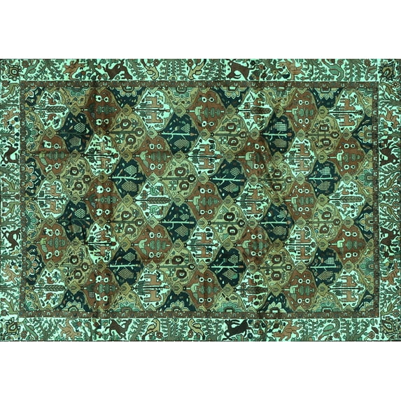 Ahgly Company Machine Washable Indoor Rectangle Persian Turquoise Blue Traditional Area Rugs, 5' x 7'