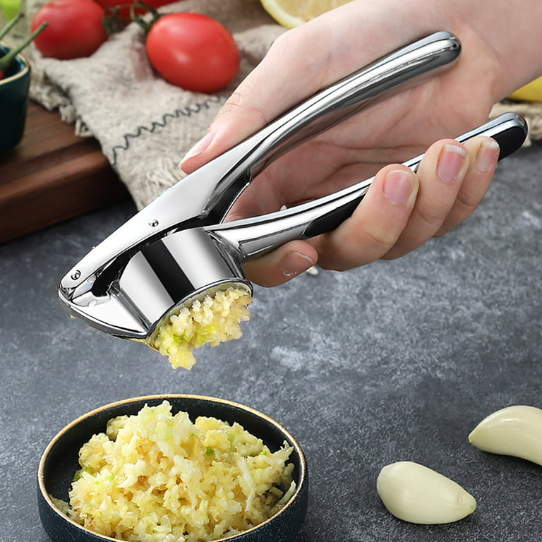 Garlic Press, 2 in 1 Garlic Mince and Garlic Slice with Garlic Cleaner  Brush and Silicone Tube Peeler Set. Easy Squeeze, Rust Proof, Dishwasher  Safe