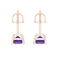 thumbnail image 4 of 1 Ct Princess Cut Studs Purple Natural Amethyst 18K Rose Solid Solid Gold Everyday Dainty Earrings Screw Back, 4 of 7