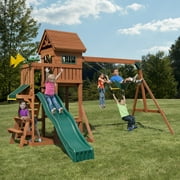 Swing-N-Slide Playful Palace Wooden Swing Set with Slide, Swing, and Climbing Wall