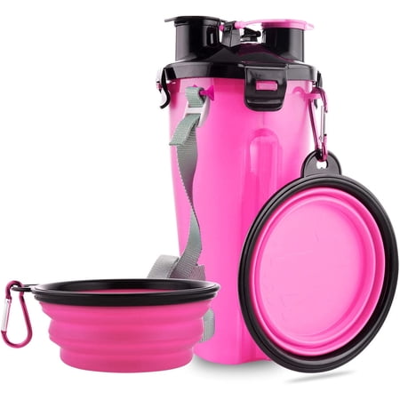 Dog Travel Water Bottle Collapsible Bowls 2 in 1 Pet Food Container with Collapse Bowls Outdoor Portable Water Bowls for Walking Traveling Camping and Hiking (Orange)