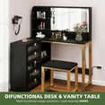 thumbnail image 6 of Uforic Makeup Vanity with Lighted Mirror, Modern Vanity Table Set with Stool, L Shaped Dressing Table with 5 Drawer for Bedroom, Black, 6 of 9