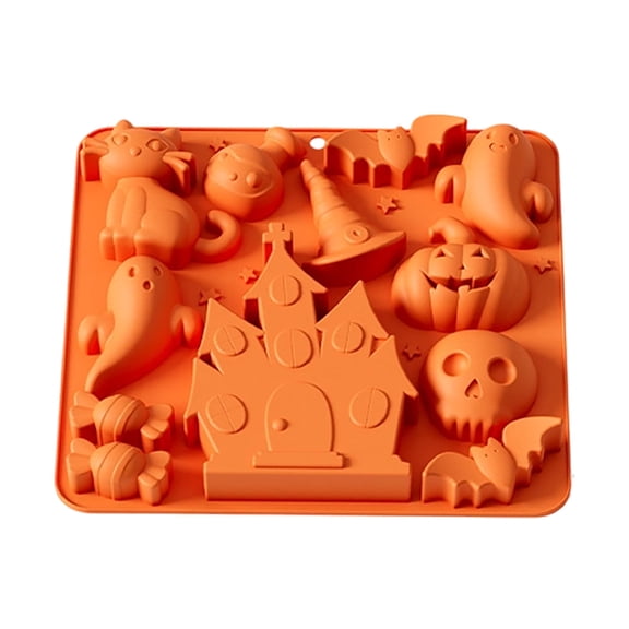 Food Grade Halloween Silicone Baking Mold 10 Cavity Pumpkin Bat Shape Non Stick Candy Jelly Cake Mould