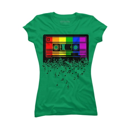 

LGBT Pride Rainbow Flag Music Note Cassette Adult Kelly Green Graphic Tee - Design By Humans S
