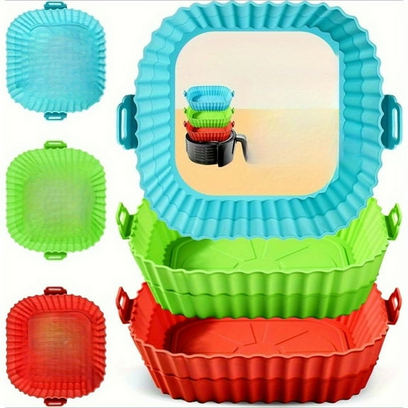 3 Pack Air Fryer Silicone Liners Pot for 3.6 to 6.8 QT, Air Fryer Silicone Basket Bowl, Replacement of Flammable Parchment Paper, Reusable Baking Tray Oven Accessories