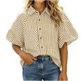 thumbnail image 2 of Dpjklzsn Women's Striped Button Down Shirt, Short Sleeve Collared Loose Fit Blouse with Front Pocket, 2 of 6