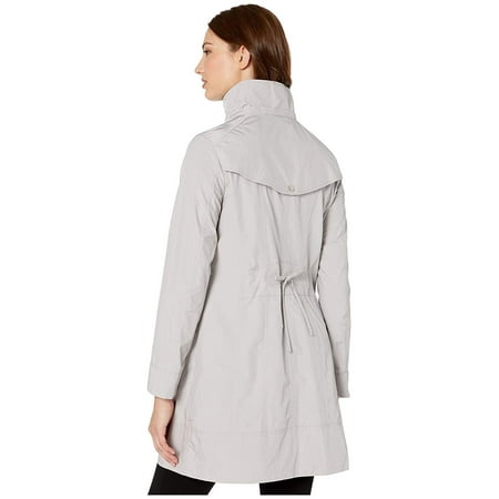 Cole Haan 34 1/2" Single Breasted Rain Jacket with Removable Hood Pearl Grey