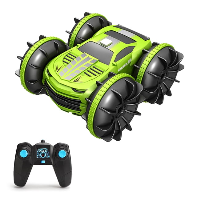 Coche RC Irfora RC Stunt Car Coche de doble cara Anfibio RC Car para niños 2 en 1 RC Boat 2.4GHz 360 ° Rotar All Terrains Navidad Regalos de cumpleaños con luces LED Irfora Coche RC