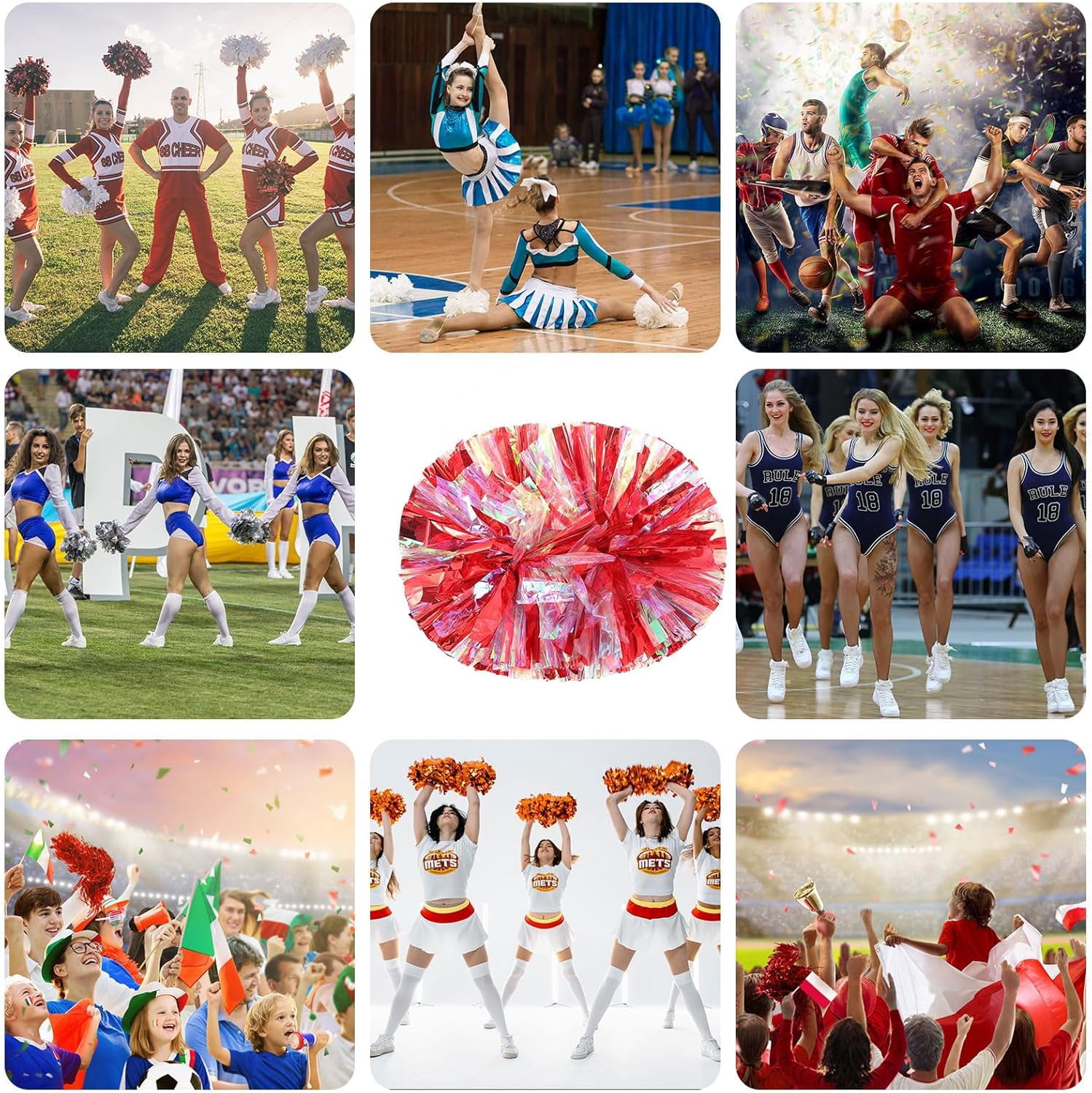 20 Pack Cheerleading pom poms,Handheld Cheer pom poms, Sports Cheer Plastic Pom Poms Cheerleading for Sports Team Spirit Cheering (Colorful+Blue)