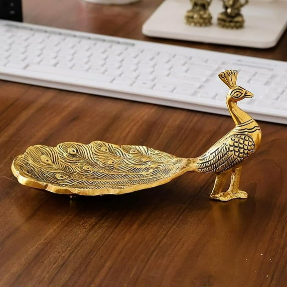 Hand Crafted Metal Duck Wing Shape Tray Perfect for Home Centre Table Serving Dry Fruits (Golden, Pack of 1)