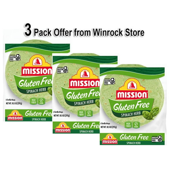 Mission Gluten Free Spinach Herb Tortilla Wraps, 10.5 oz, 6 Count (3 Packs & Free Gift) Winrock Store Offer