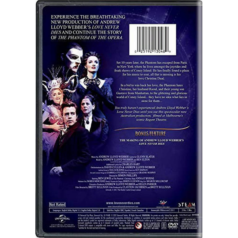 Andrew Lloyd Webber's Love Never Dies DVD, 121 mins, Musical