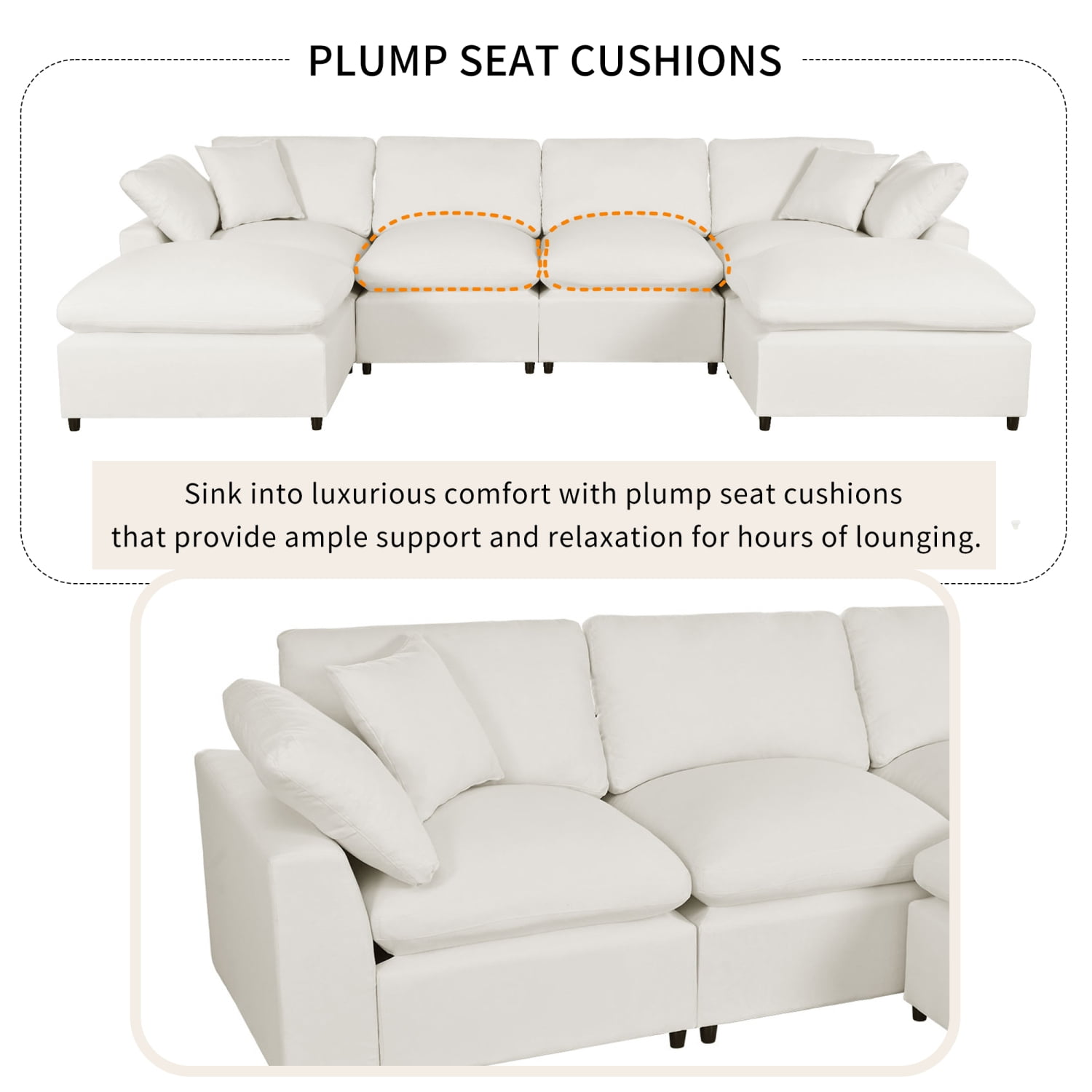 Harper & Bright Designs Convertible Modular Sectional Sofa with 2 Removable Ottomans & Pillows, Large U Shape Cloud Couch with Reversible Chaise for Living Room, Beige