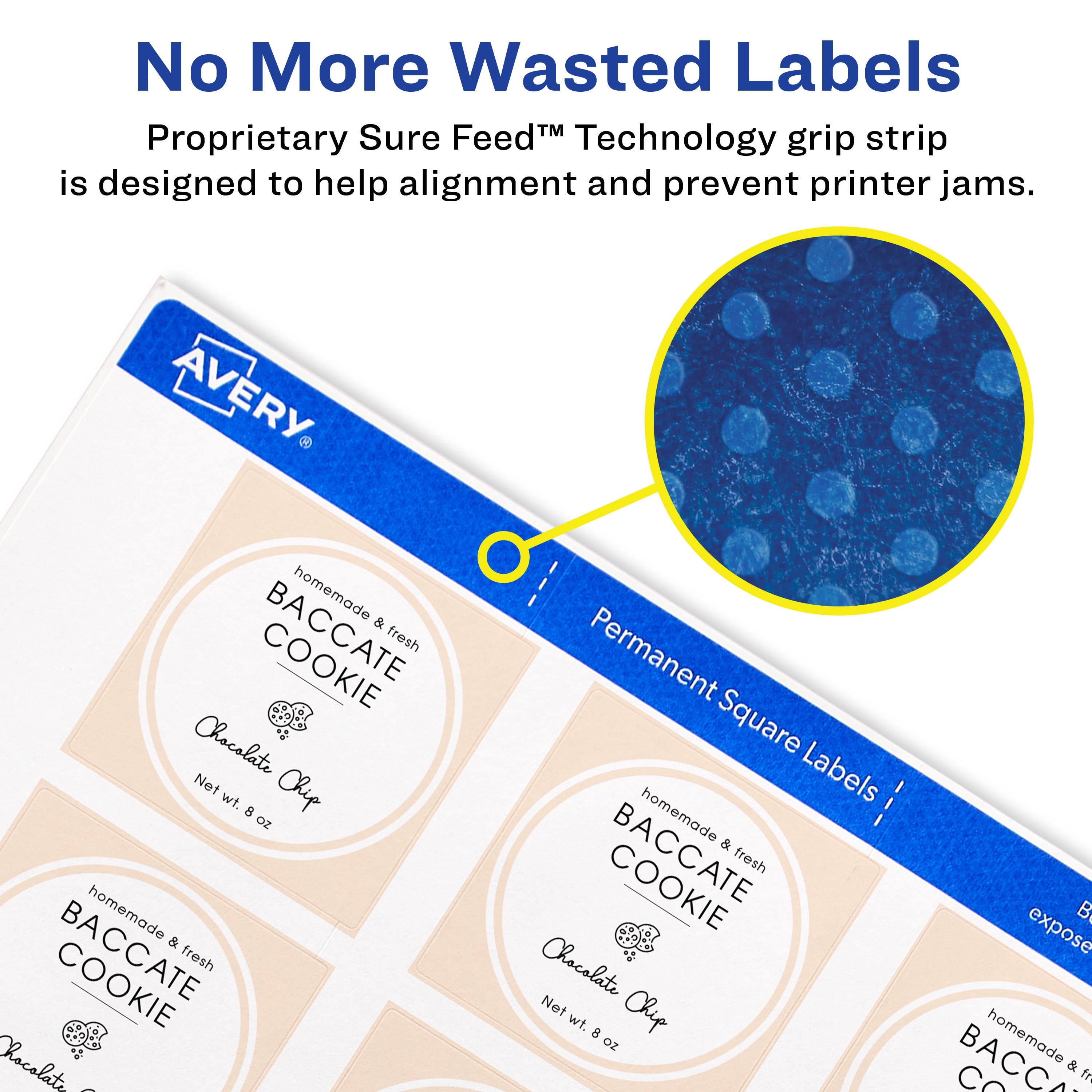 Avery Easy Peel Square Labels, Print-To-The-Edge, Permanent White, True Block, 1-1/2