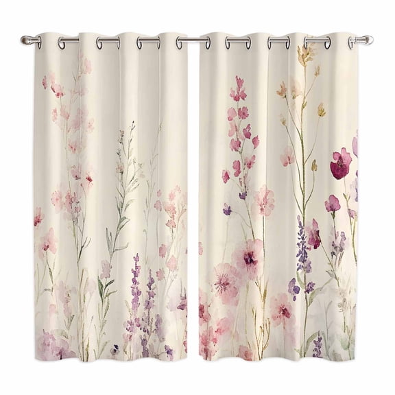 Watercolor Floral Kitchen Curtains 63 Inch Length, Farmhouse Flowers Retro Grommet Top Bedroom Living Room Curtains, Light Filtering Cafe Curtain Drapes 2 Panels Set 84''x63''