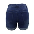 thumbnail image 5 of adviicd Women's Stretchy Denim Mid Rise Jean Shorts with Pockets (Dark Blue, S), 5 of 6