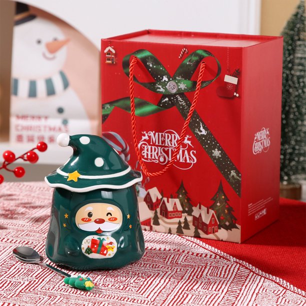 Taza de Cerámica Anime de Papá Noel onlyliua con Tapa y cuchara regalo de Navidad
