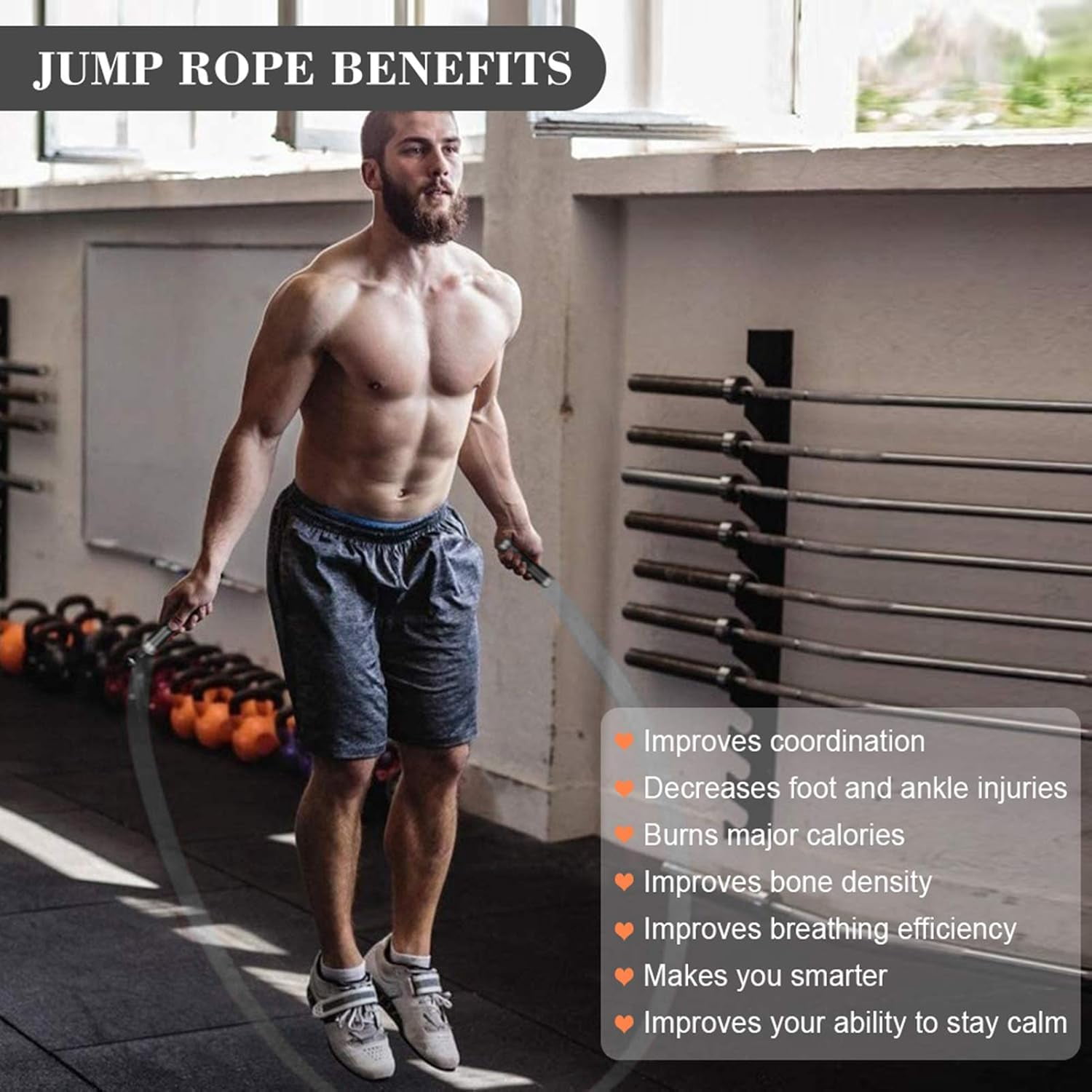 Weighted Jump Rope for Workout Fitness(1LB), Tangle- Ball Bearing  Speed Skipping Rope for MMA Boxing Weight-loss, Handle Adjustable Length 9MM Fabric +9MM Solid PVC Rope
