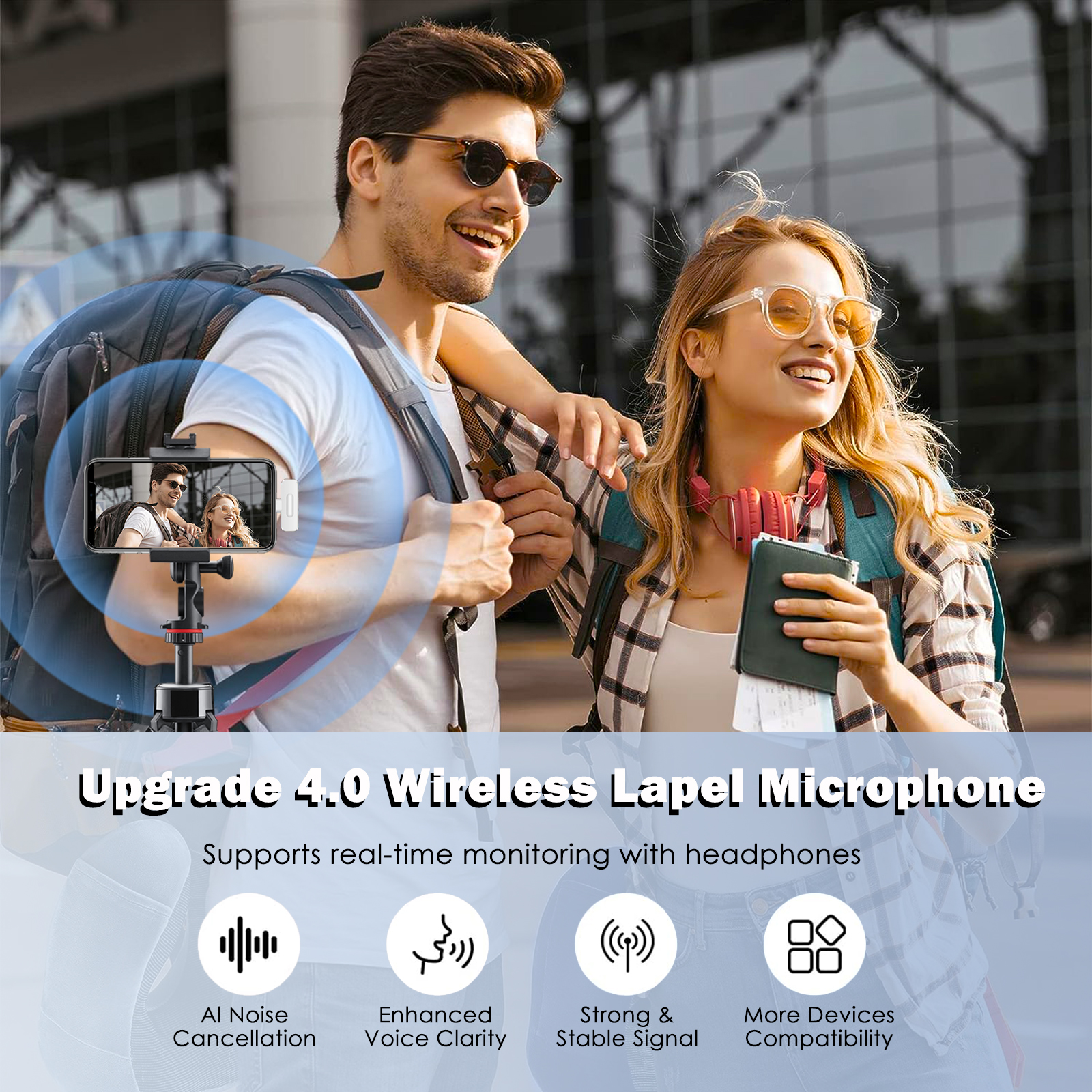 Wireless 2 Pack Clip-on Mini Microphone Compatible with iPhone iPad Android for Video Recording Tiktok Youtube Vlog Podcast, White