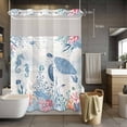 thumbnail image 3 of Sea Turtle No Hook Shower Curtain with Snap in Liner Watercolor Seaweed Fish Coral Seahorse Newspaper Texture Waterproof Bathroom Shower Curtain with See Through Top Window for Bathtub 60" x 72", 3 of 9