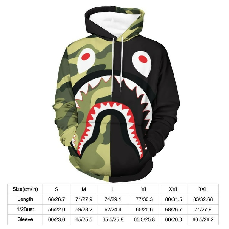 BAPE Camo Shark Casual Hoodie for Men Women Active Hooded Sweatshirt Soft Warm Sweater Jackets XL