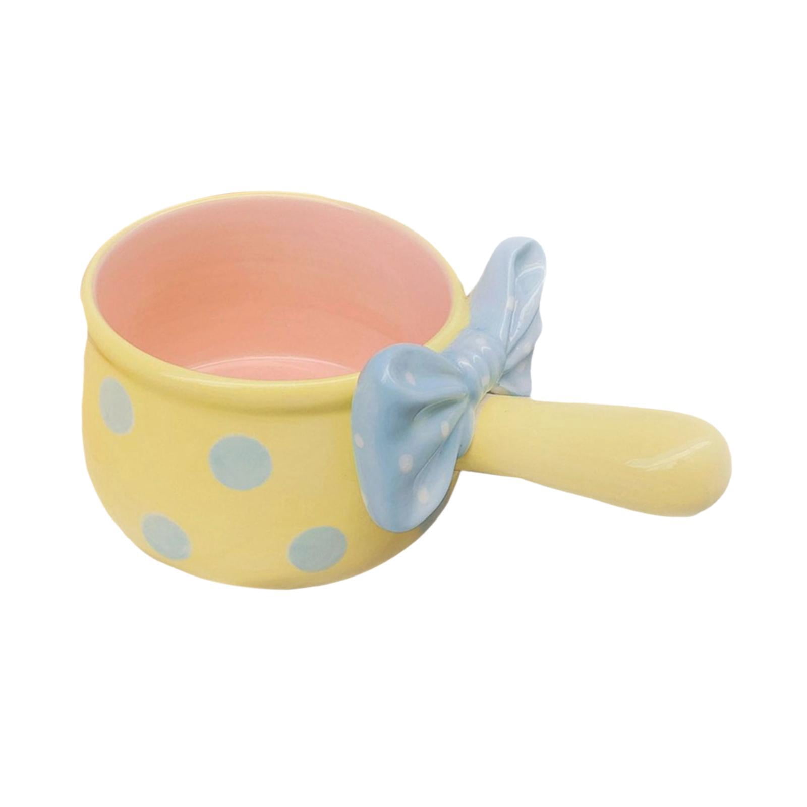 Fiocias 600ml Ceramic Soup Pot with Instant Handle Oven-Baked Rice Bowl for Cereal Chili Yellow