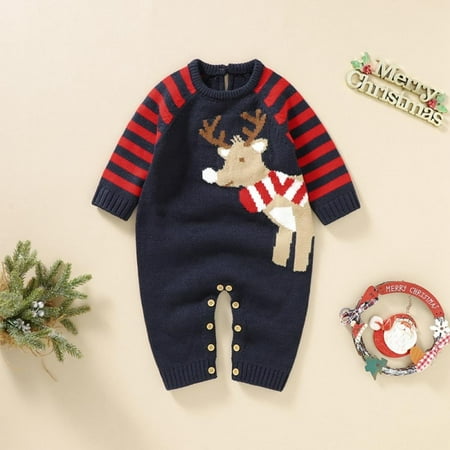 

Promotion!Infant Baby Christmas Sweater Toddler Reindeer Knit Jumpsuit Outfit